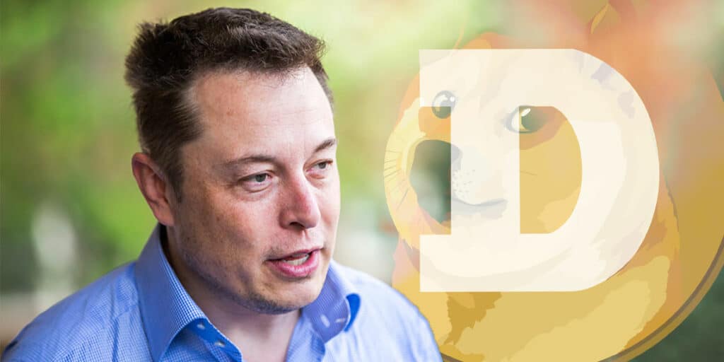 Elon Musk junto a dogecoin.