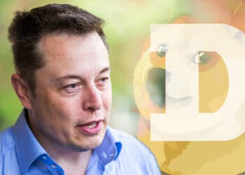 Elon Musk junto a dogecoin.