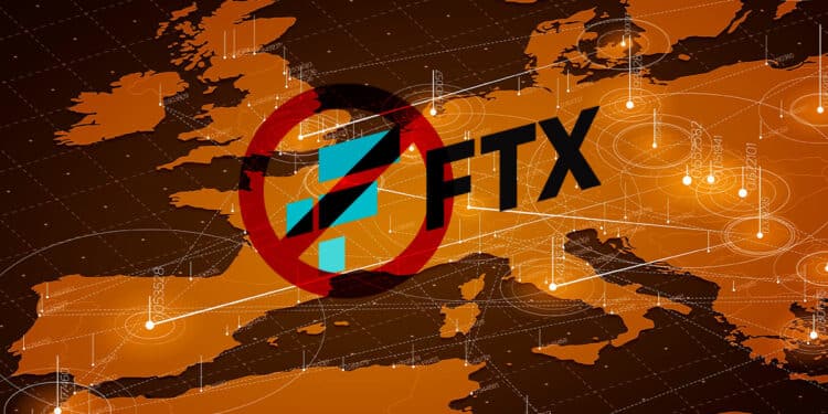 Europa con logo de FTX y símbolo de prohibido