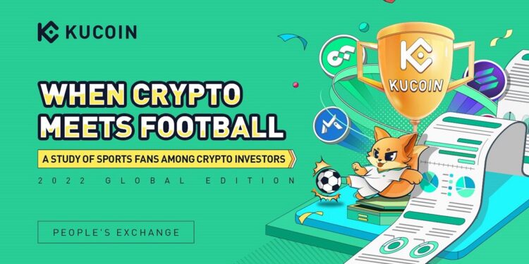 Pancarta promocional del estudio sobre criptomonedas y fútbol de Kucoin.