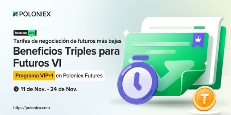 Pancarta promocional del ajuste de comisiones de trading de Poloniex.