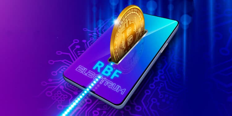 Wallet de BItcoin con logo de Electrum y letras de RBF