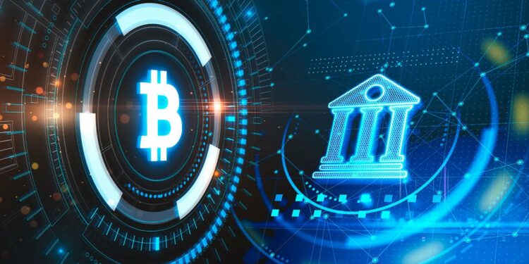 símbolo de banco y de bitcoin