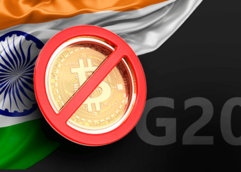 Bitcoin prohibido junto a bandera de India y G20.