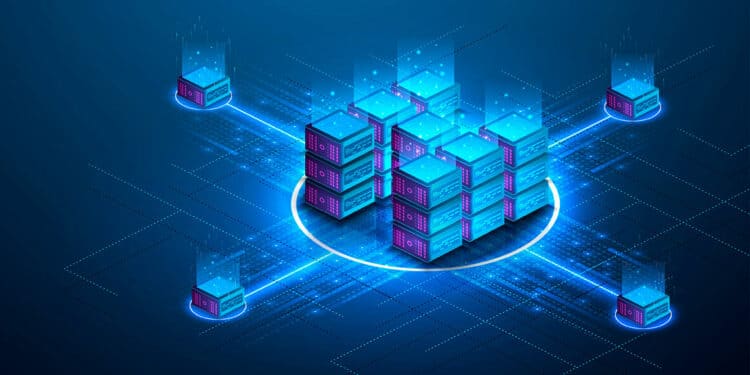 Representación de computadoras conectadas en blockchain
