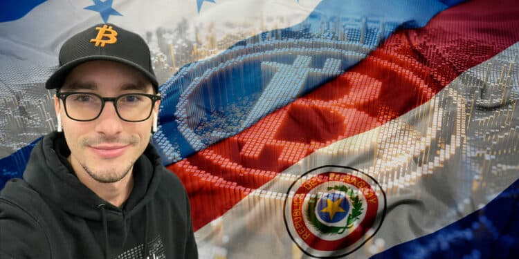 Dusan Matuska con banderas de Paraguay y Honduras con BTC