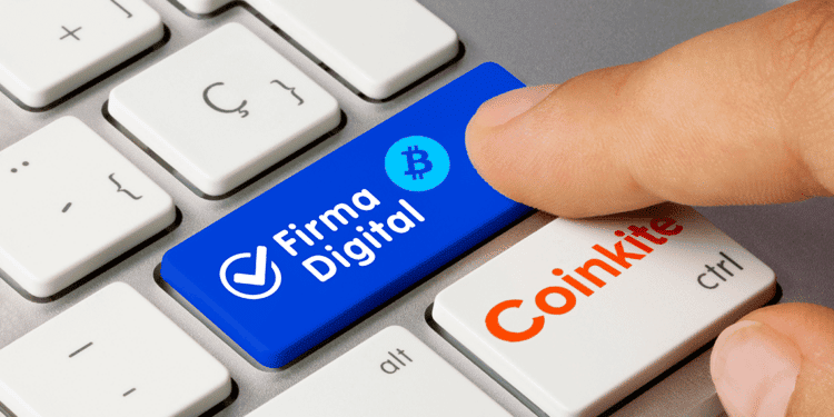 botón que dice firma digital junto a un bitcoin y logo de Coinkite.