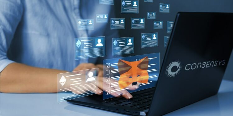persona revisando información almacenada sobre usuarios de metamask en computadora con logo de Consensys