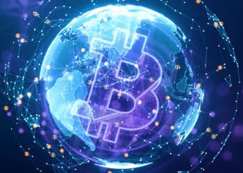 B de Bitcoin sobre mundo y nodos