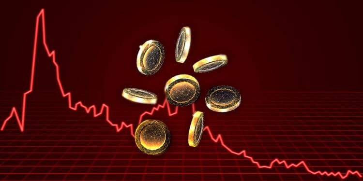 gráfico en caída y monedas digitales criptomonedas