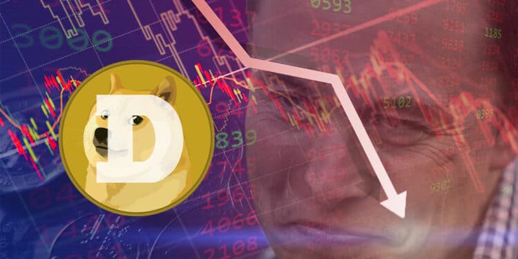 Doge coin con gráfico rojo y Elon Musk