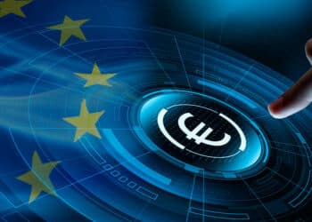 Bandera de Europa con euro digital