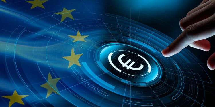 Bandera de Europa con euro digital