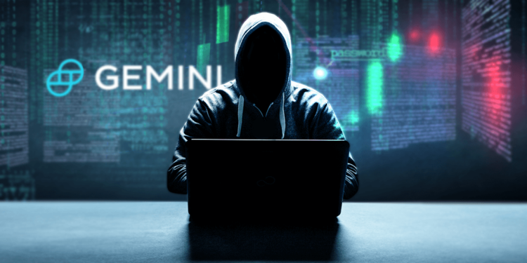 Hacker junto a logo de exchange Gemini.