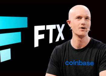 Brian Armstrong, CEO de Coinbase junto a logo de FTX.