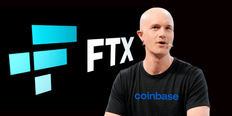 Brian Armstrong, CEO de Coinbase junto a logo de FTX.