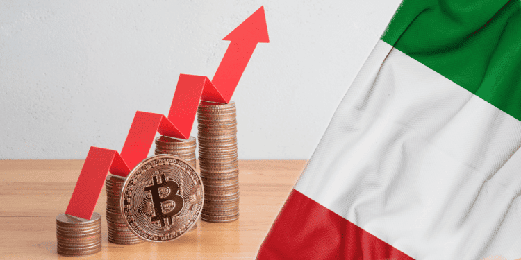 Bandera de Italia junto a bitcoin.