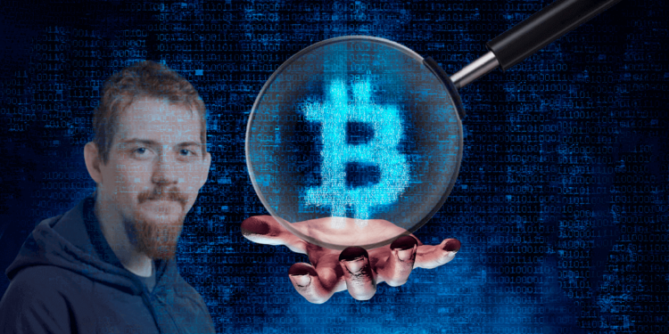 Luke Dashjr junto a bitcoin con una lupa.