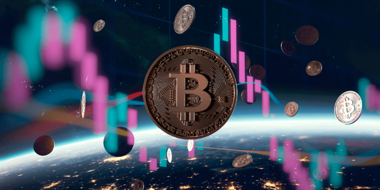 Bitcoin junto a gráfico de mercado.