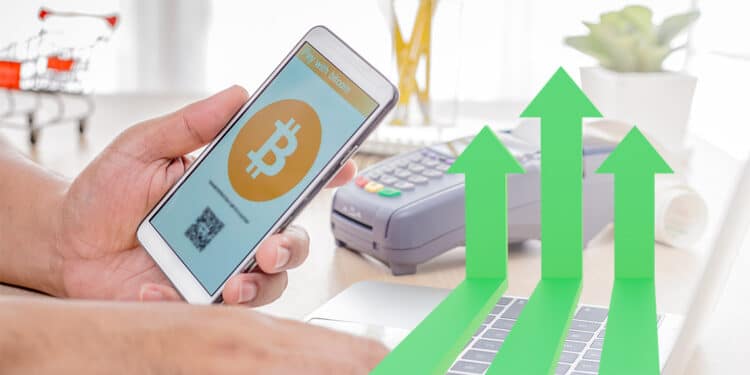 medio de pago bitcoin y flechas verdes