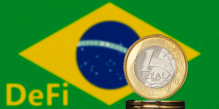 Real digital junto a DeFi con bandera de Brasil.