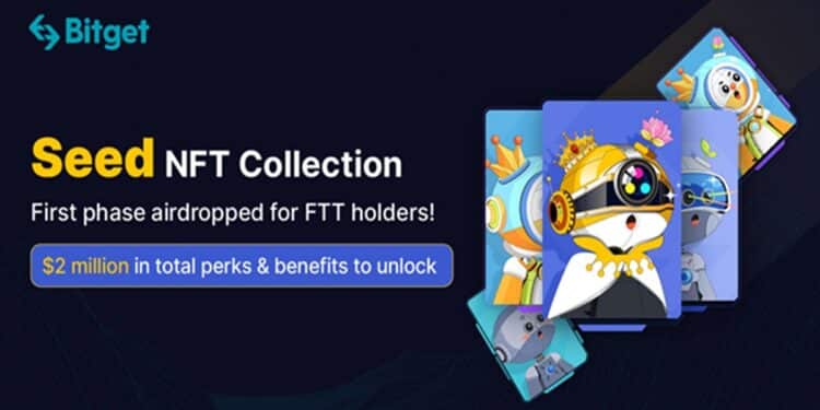 Pancarta promocional del airdrop de NFT de Bitget.