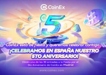 Pancarta promocional de la fiesta del 5to aniversario de CoinEx