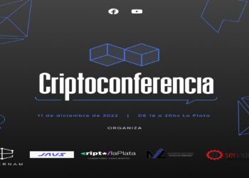 Pancarta promocional de la CriptoConferencia en La Plata, Argentina.