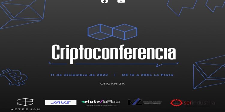 Pancarta promocional de la CriptoConferencia en La Plata, Argentina.
