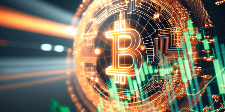 Bitcoin con gráfico verde.