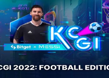 Foto de Messi y el logo del torneo de trading de Bitget, KCGI.