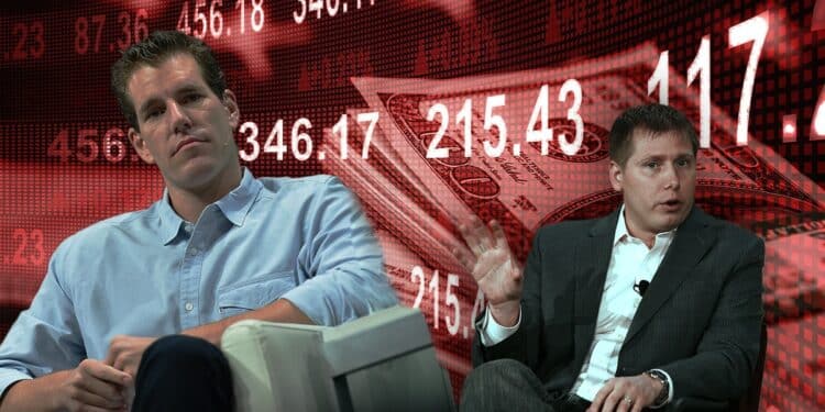Cameron Winklevos junto a Barry Silver con grafico de mercado y billetes de dólares en el fondo