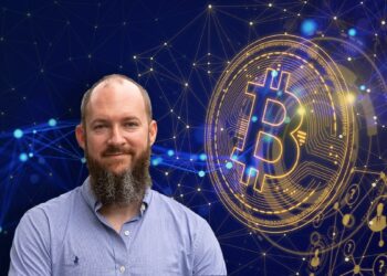 Jameson Loop junto a logo digital de bitcoin dentro de red digital