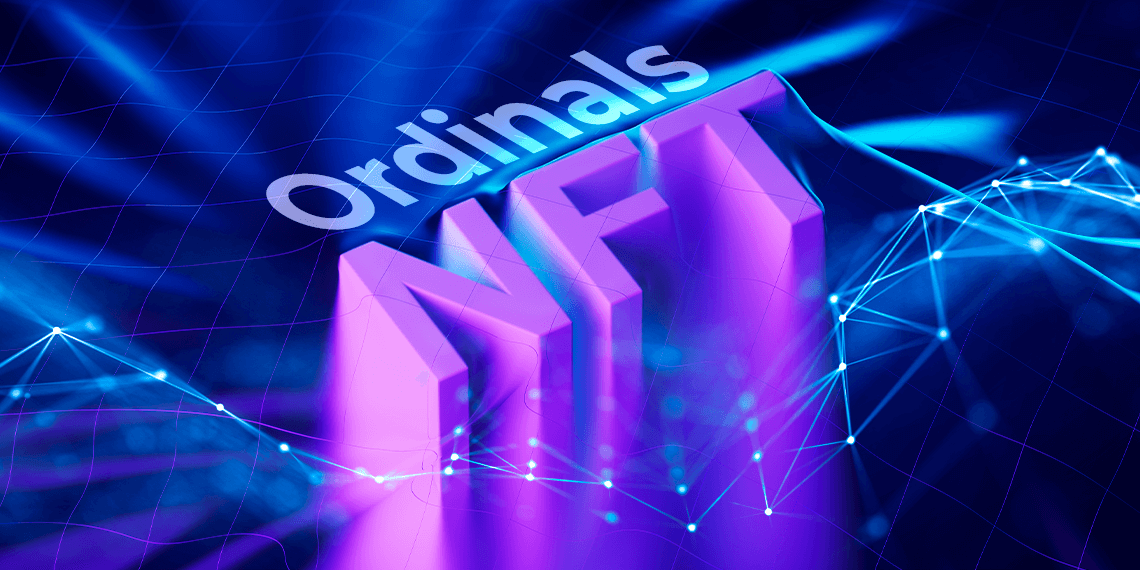 NFT, logo de Ordinals y nodos.