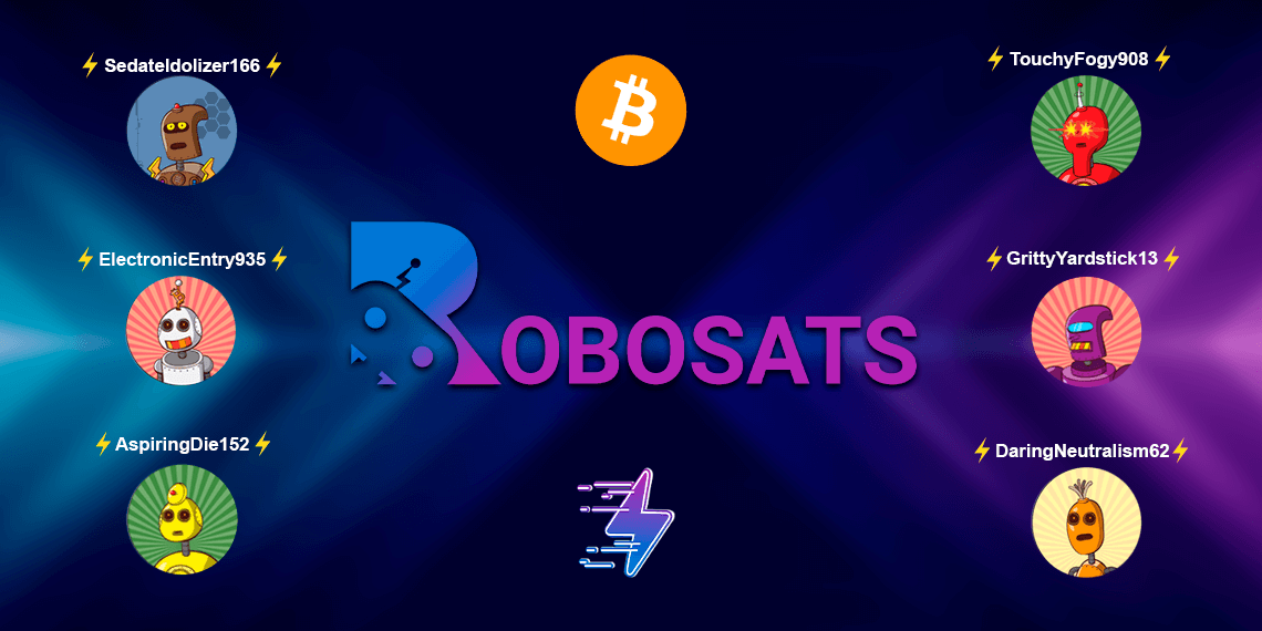 Logo del exchange RoboSats junto a robots.