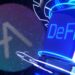 logo de Aave junto a cubo digital de Defi