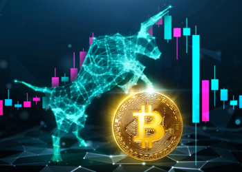 Toro junto a bitcoin y gráfico de mercado.