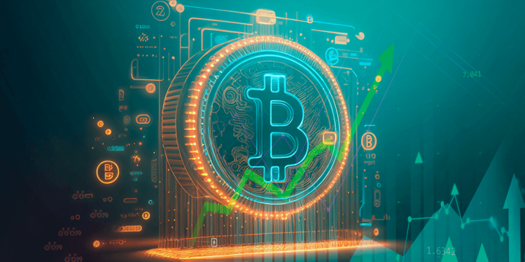 Bitcoin con gráfico verde.