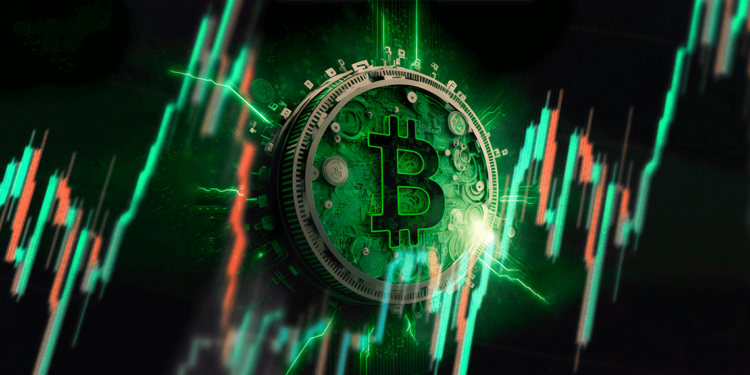 moneda de bitcoin con grafico de precio superpuesto