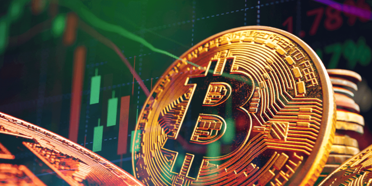 Bitcoin junto a gráfico.