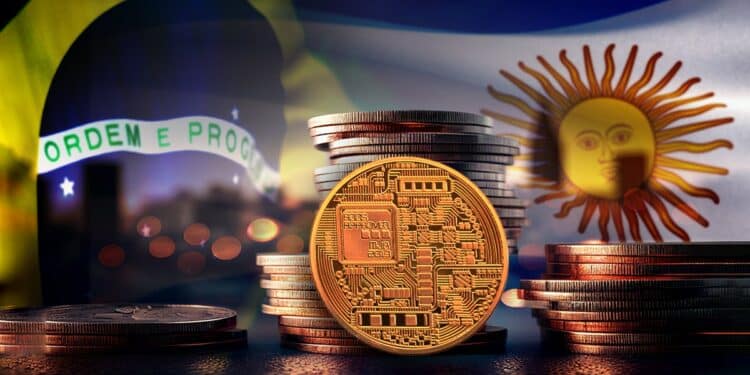 Los dos países más grandes de Sudamérica podrían crear una moneda común si este proyecto avanza. Composición por CriptoNoticias. nonar; Maksym Kapliuk; rarrarorro; Vladimir Sazonov/ stock.adobe.com
