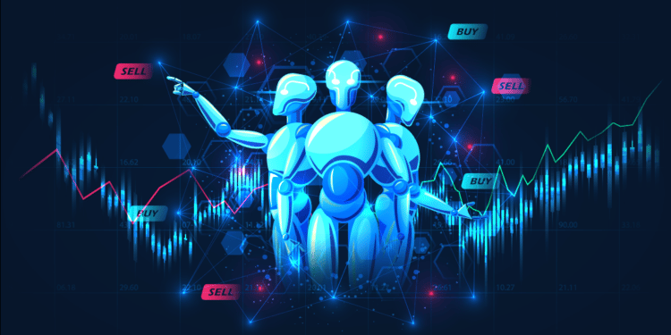 Bots junto a gráfico de trading.