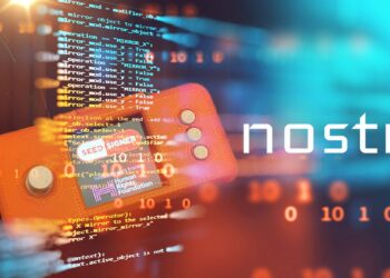 hardware wallet de seed signer detrás de código en ejecución junto a logo de Nostr