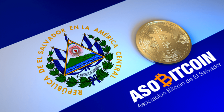 Bandera de El Salvador junto a bitcoin y logo de asobitcoin