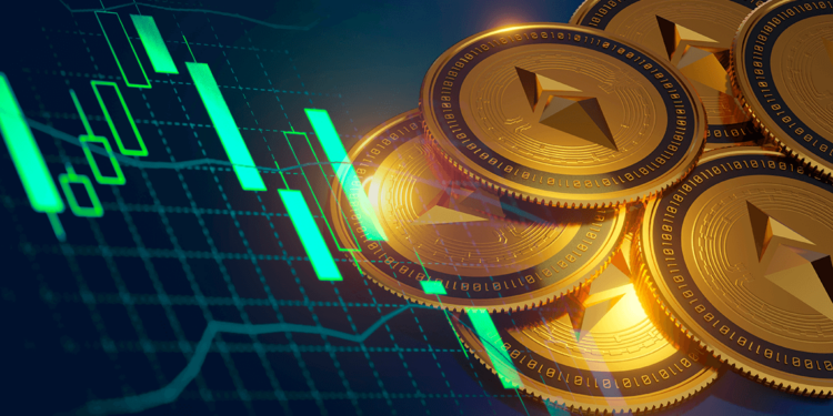 Ethereum junto a gráfico de mercado verde.