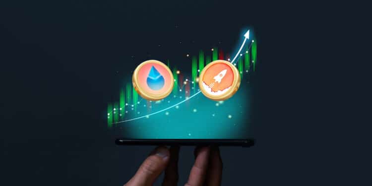 mano sosteniendo grafico verde y token lido y rocketpool