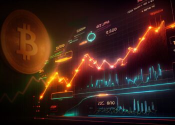 Gráfico de mercado de derivados con moneda de bitcoin en el fondo