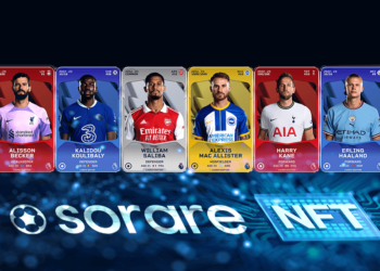 tarjetas de los jugadores de la Premier League, logo de sorare y nft.