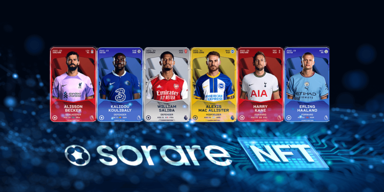 tarjetas de los jugadores de la Premier League, logo de sorare y nft.