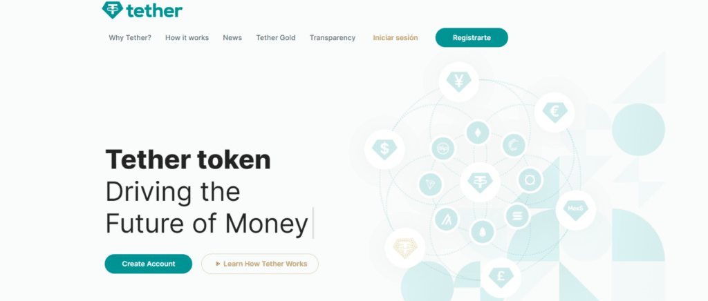 Sitio web de la stablecoin de Tether.